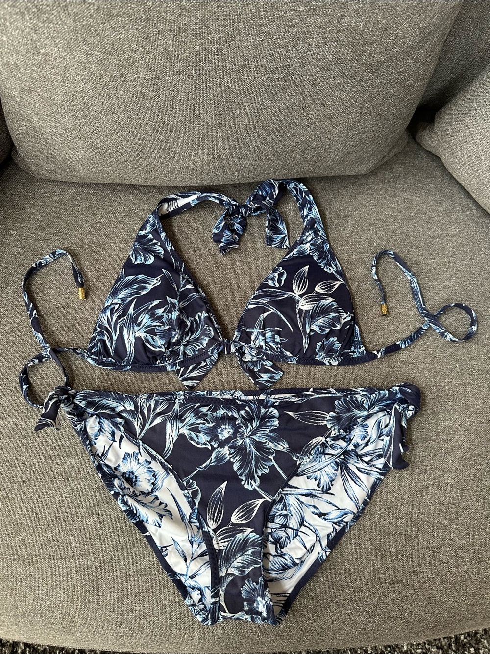 Tommy Bahama Navy and White Floral Triangle Bikini - reversible/create options
